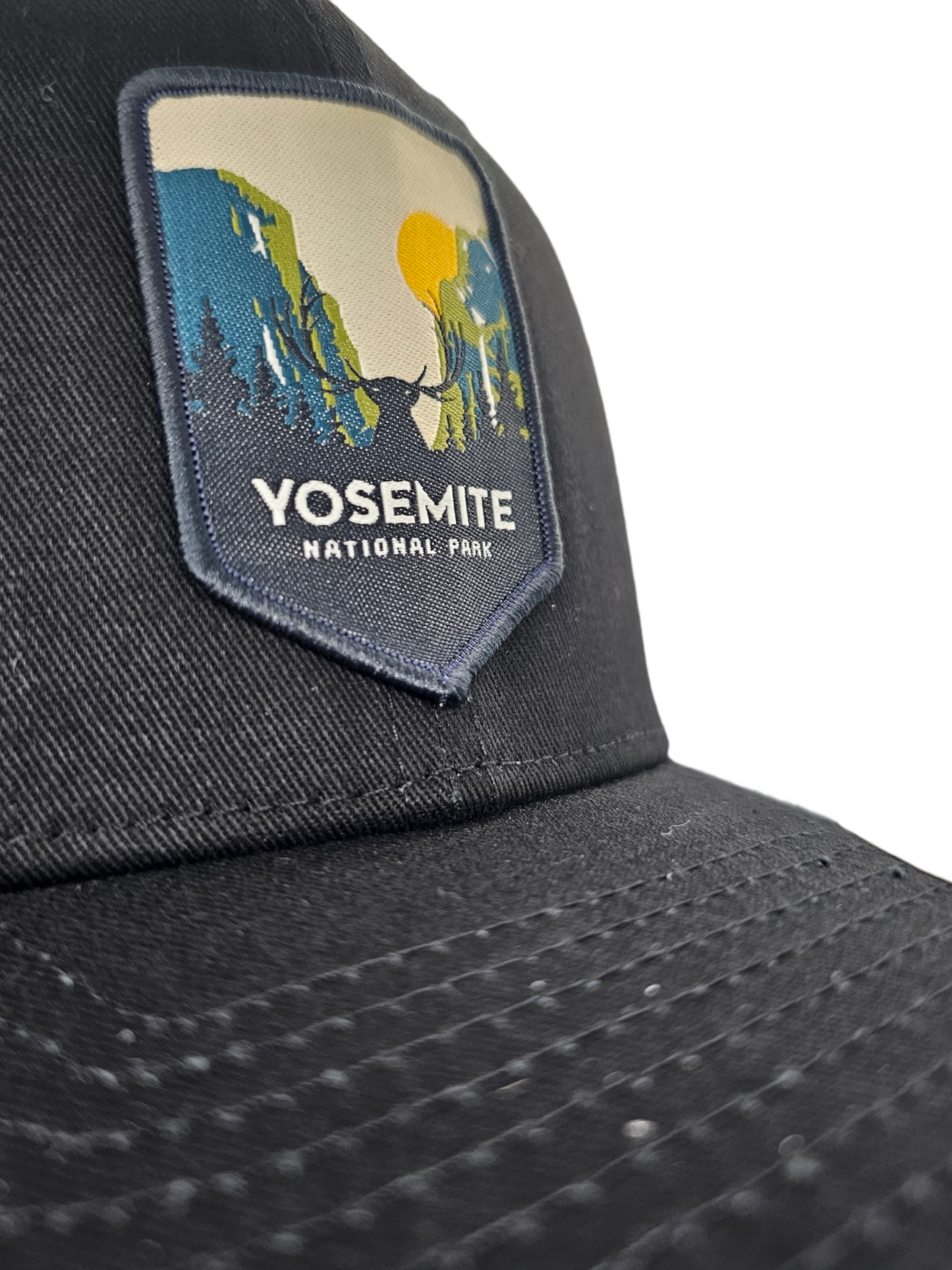 Yosemite Snapback Mesh Trucker Hat w/ National Park Patch: Heather Grey on Black