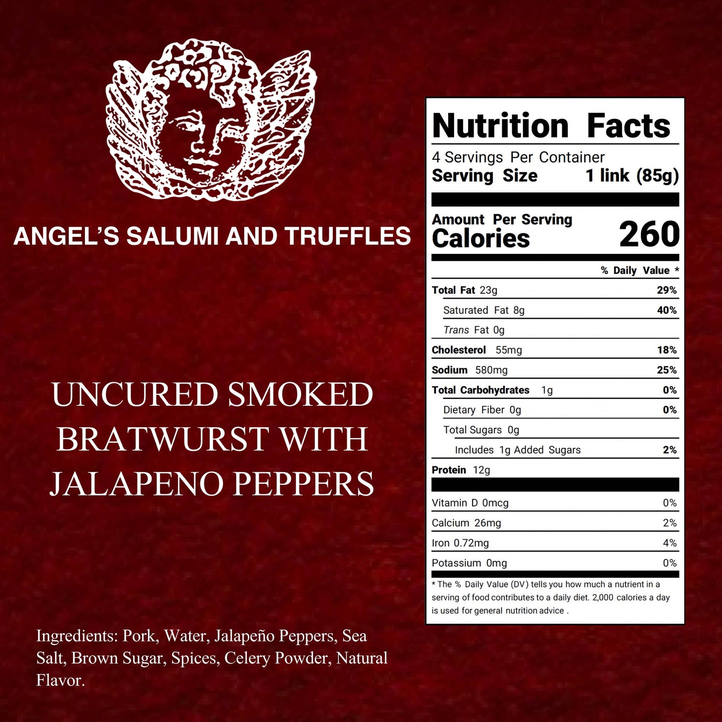 Jalapeño Pepper Uncured Smoked Bratwurst (12oz) - FROZEN