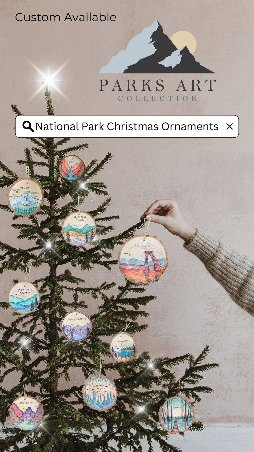 Hand Drawn Yosemite National Park Christmas Ornament Pine