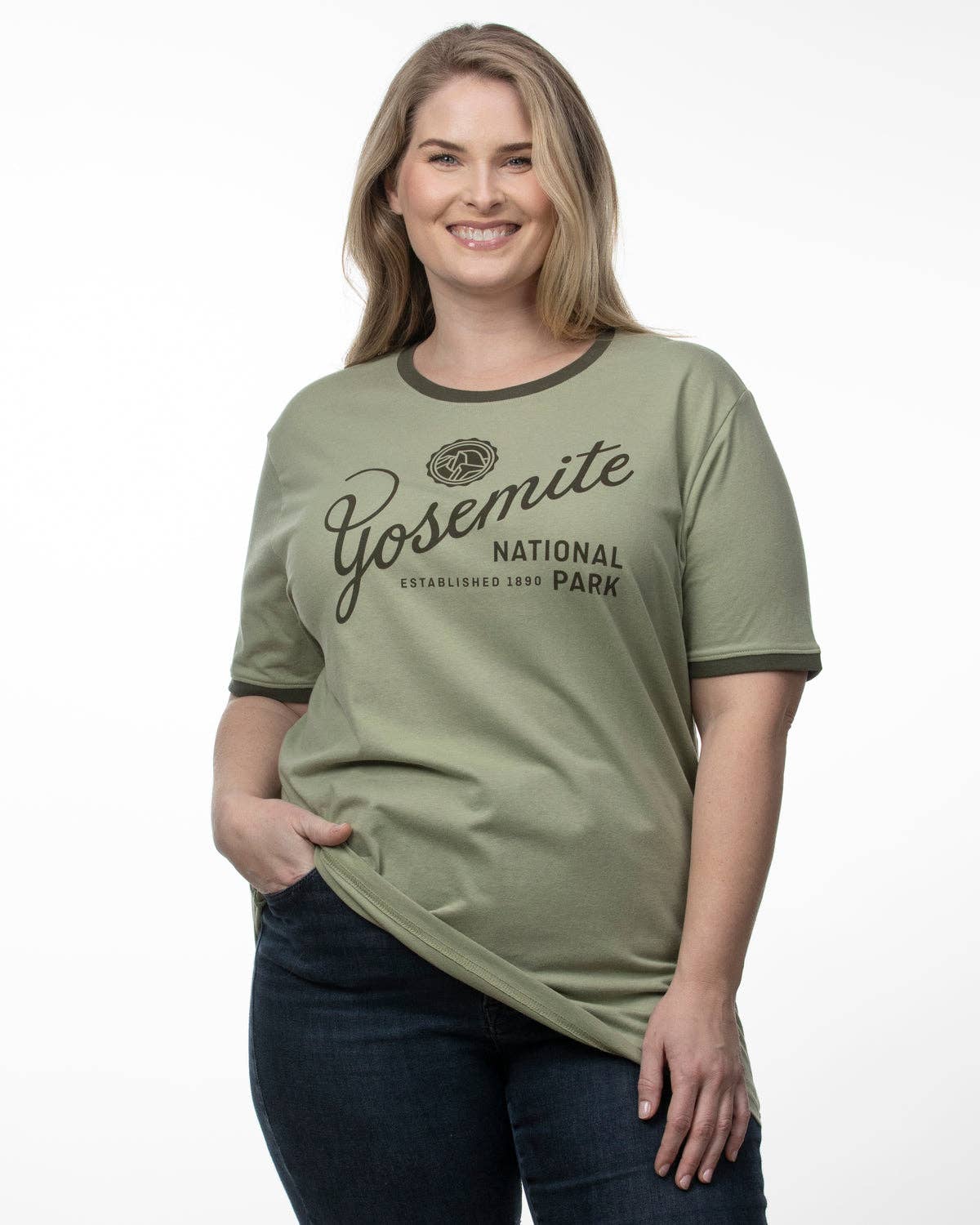 Yosemite Type Ringer Tee: Bay Leaf/Dark Moss / L