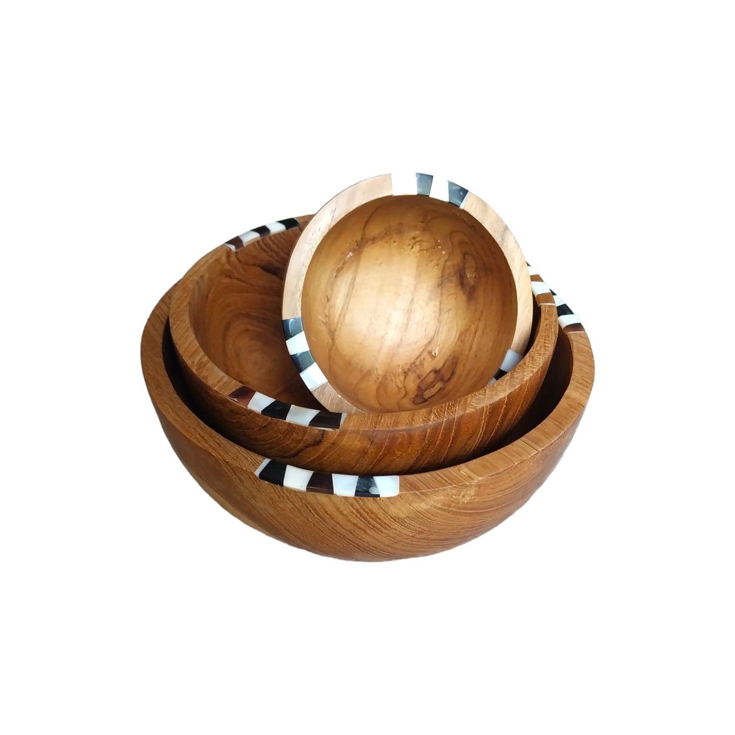 Bone Inlay Teak Nesting Bowls, Set of 3