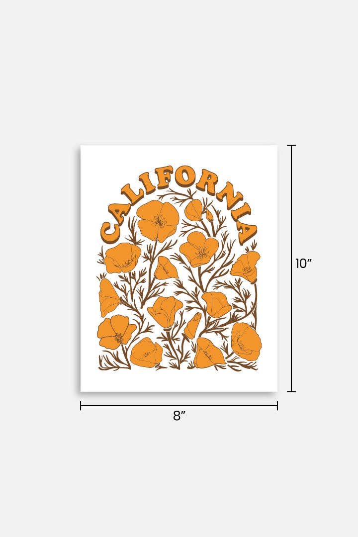 Vintage Style California Poppy Flower Poster Print: 11x14