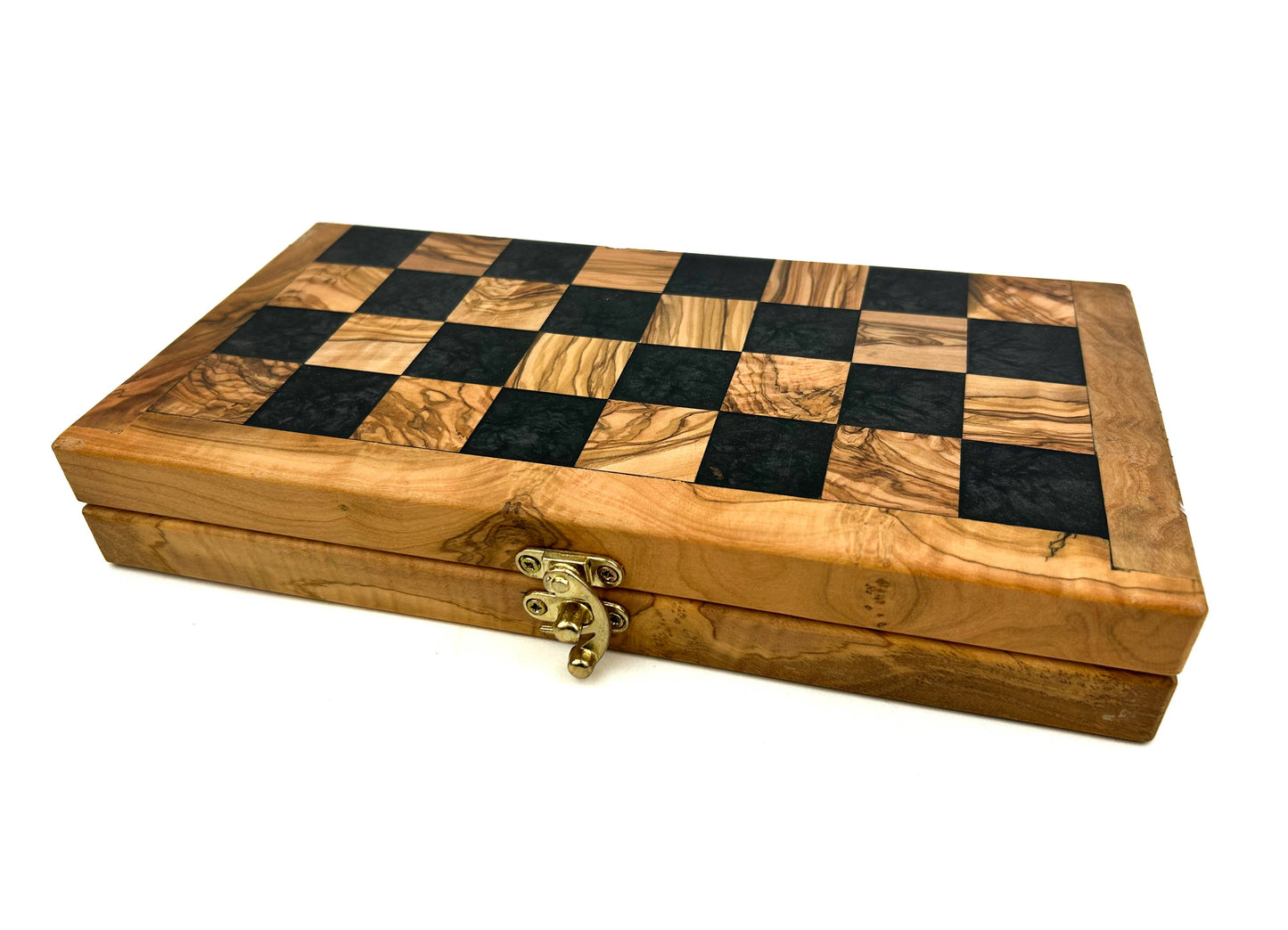 Olive Wood and Resin Folding Chess Set: Black