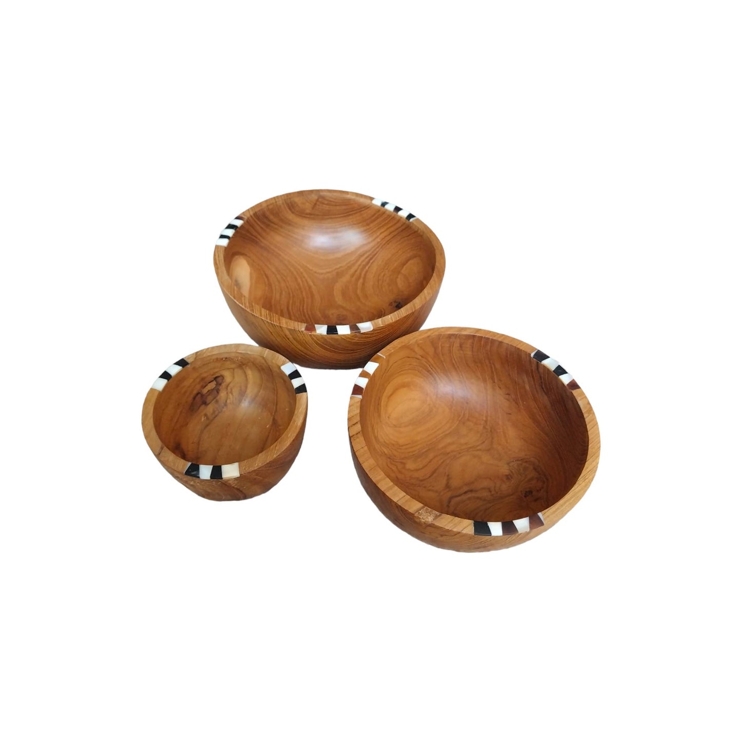 Bone Inlay Teak Nesting Bowls, Set of 3