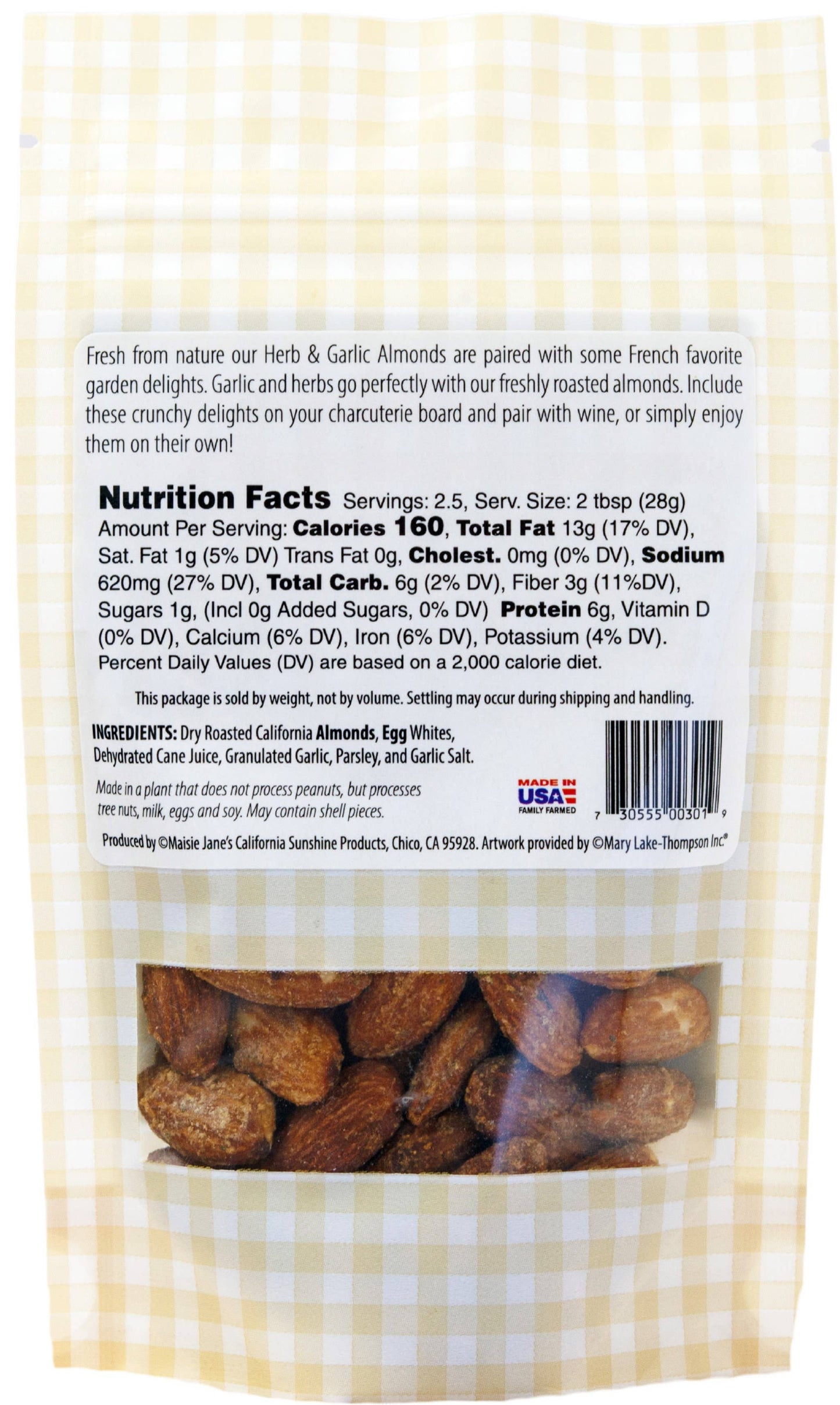 Grazing Nuts- Herb & Garlic Almonds 2.5 oz. - Reclosable