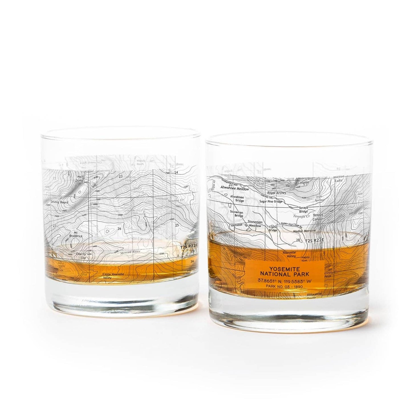 Yosemite National Park Topographic Whiskey Glasses