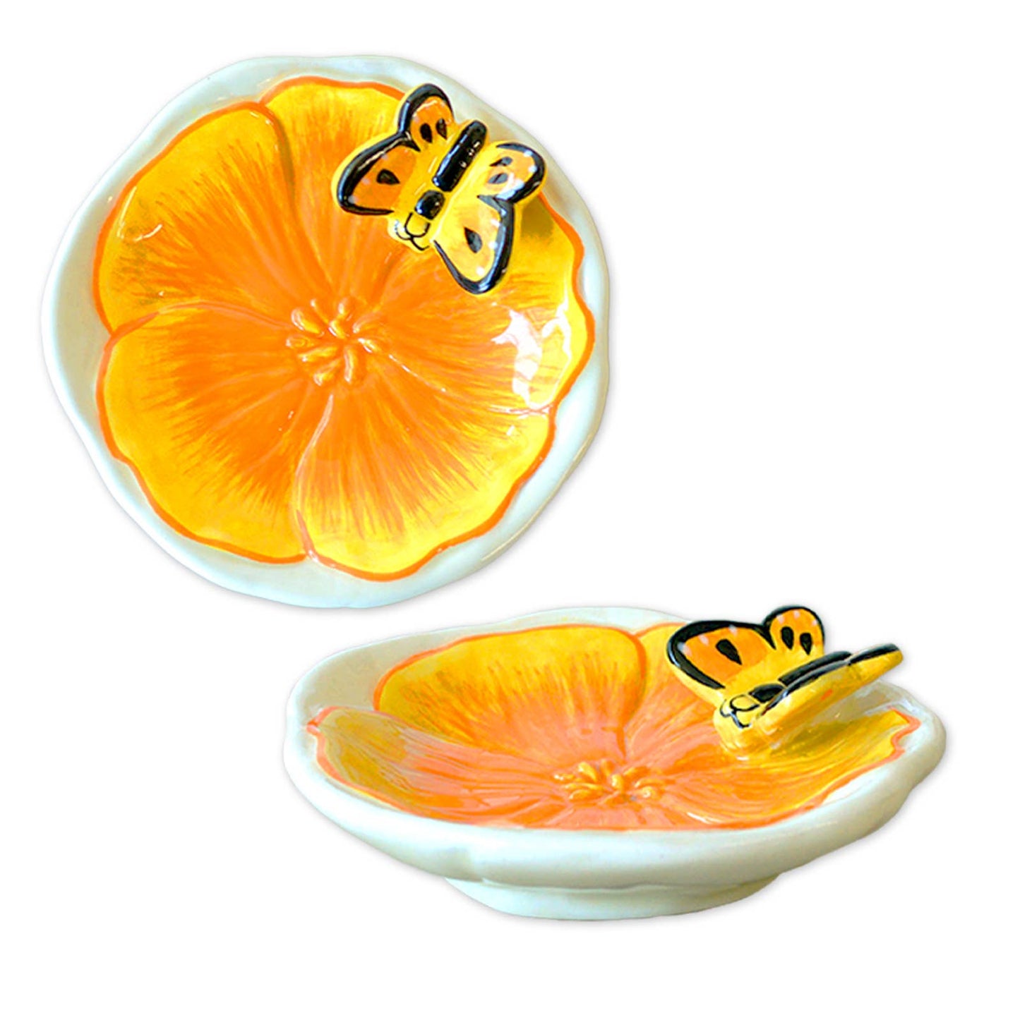 Golden Poppy Trinket Tray with Butterfly