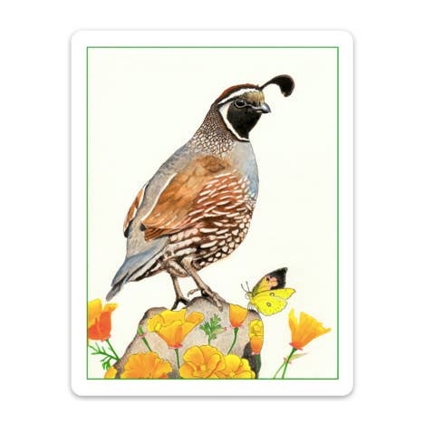Quail and Poppies Vinyl STICKER