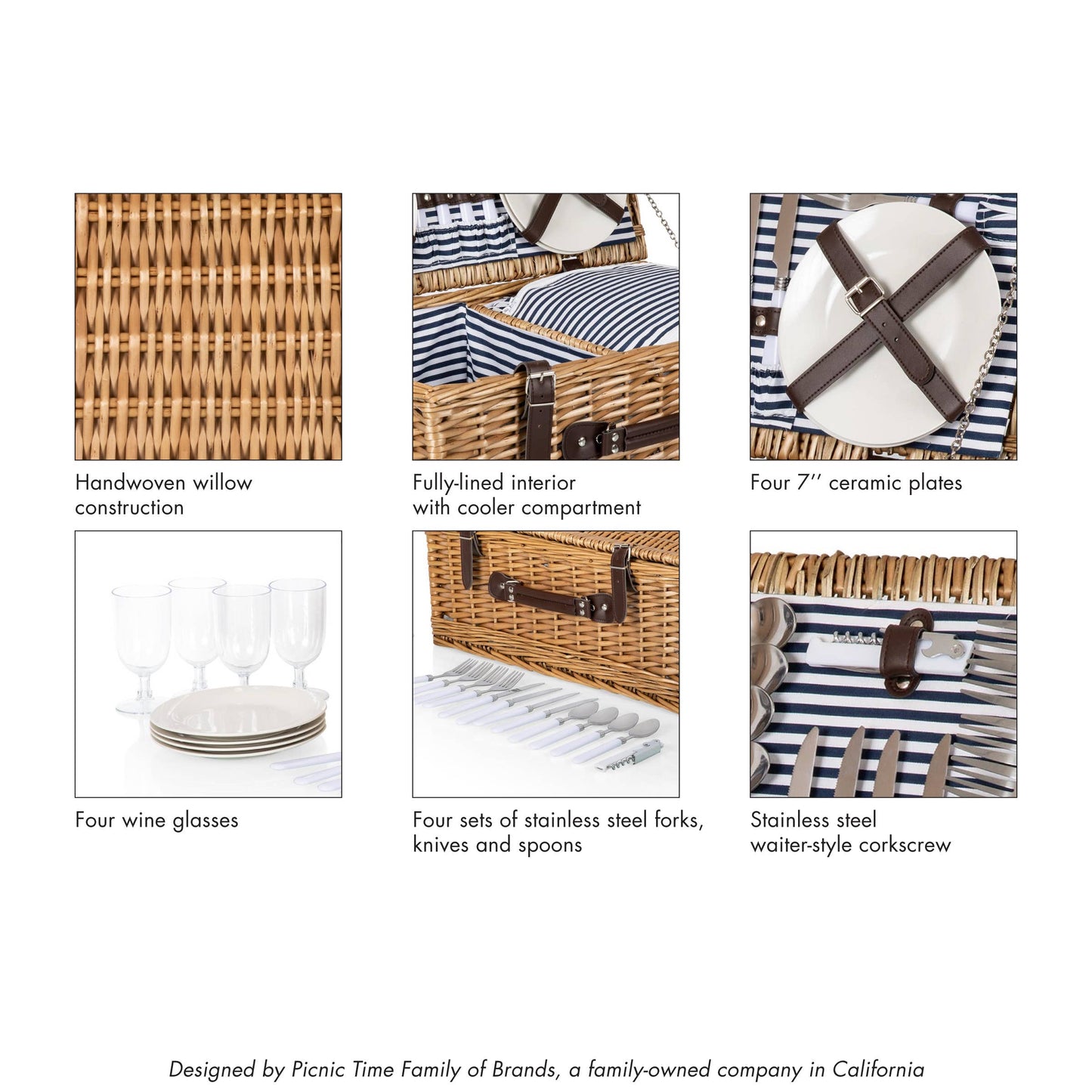 Belmont Picnic Basket: Navy Blue & White Stripe