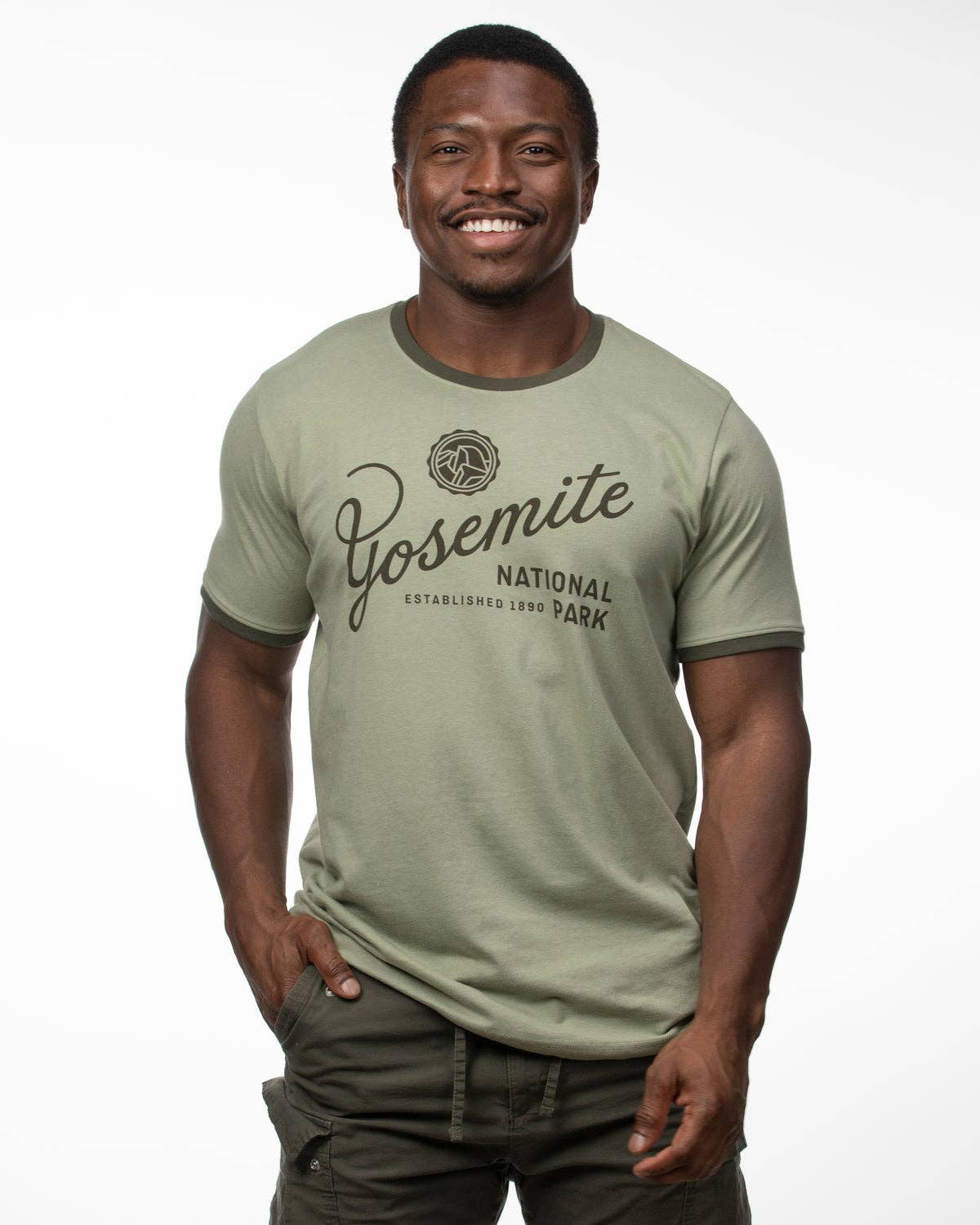 Yosemite Type Ringer Tee: Bay Leaf/Dark Moss / L