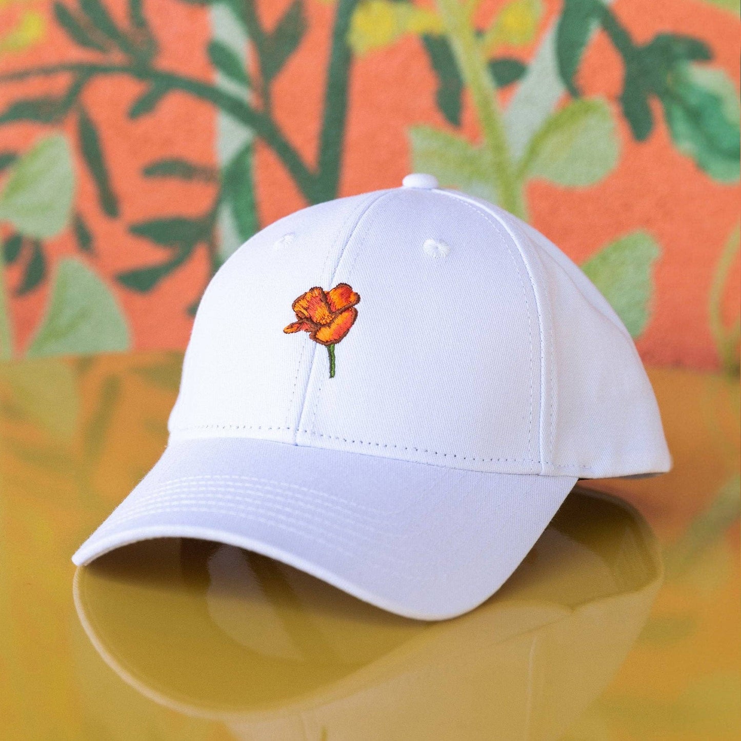 California Poppy Dad Hat: White