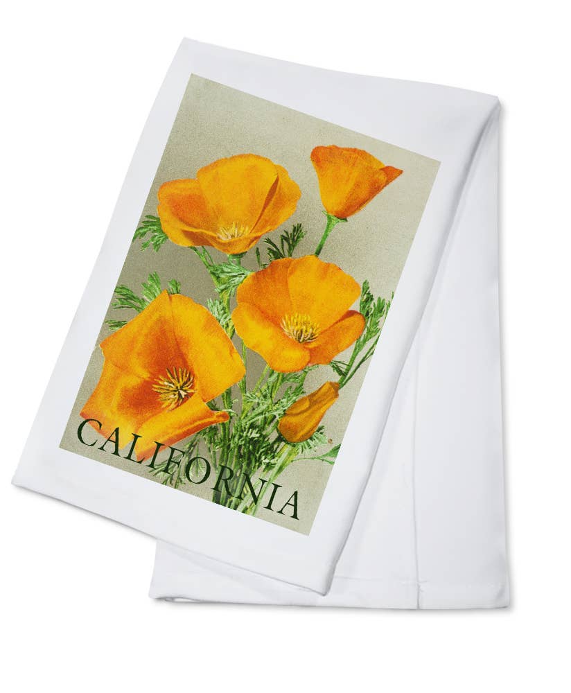 Tea Towel 77037 California, Bottom Text, Poppies