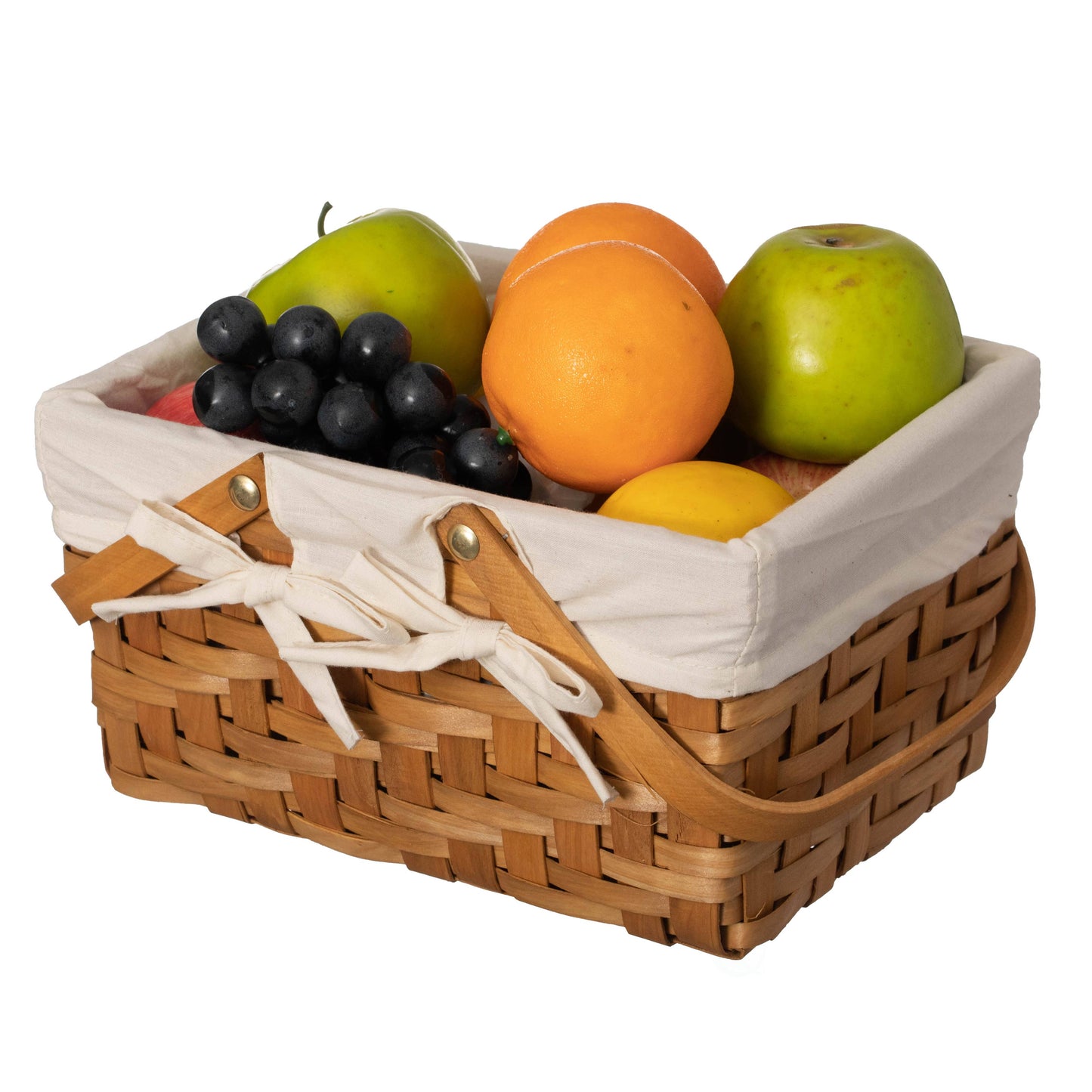 Double Handle Woodchip Basket with Liner: White / Medium