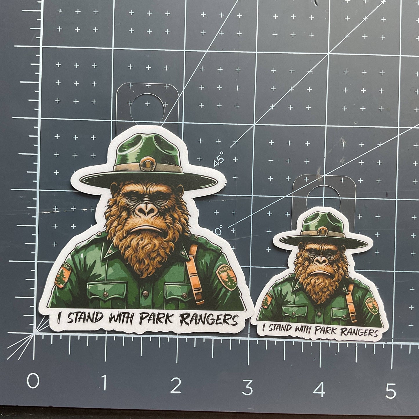 Sad Sasquatch, I Stand with Park Rangers, Vinyl 3" Sticker: No Hang Tag Added / Small 2" Sticker