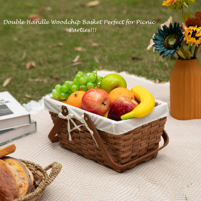 Double Handle Woodchip Basket with Liner: White / Medium