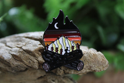 Hiking in the Mountains Campfire - Metal & Enamel Pin