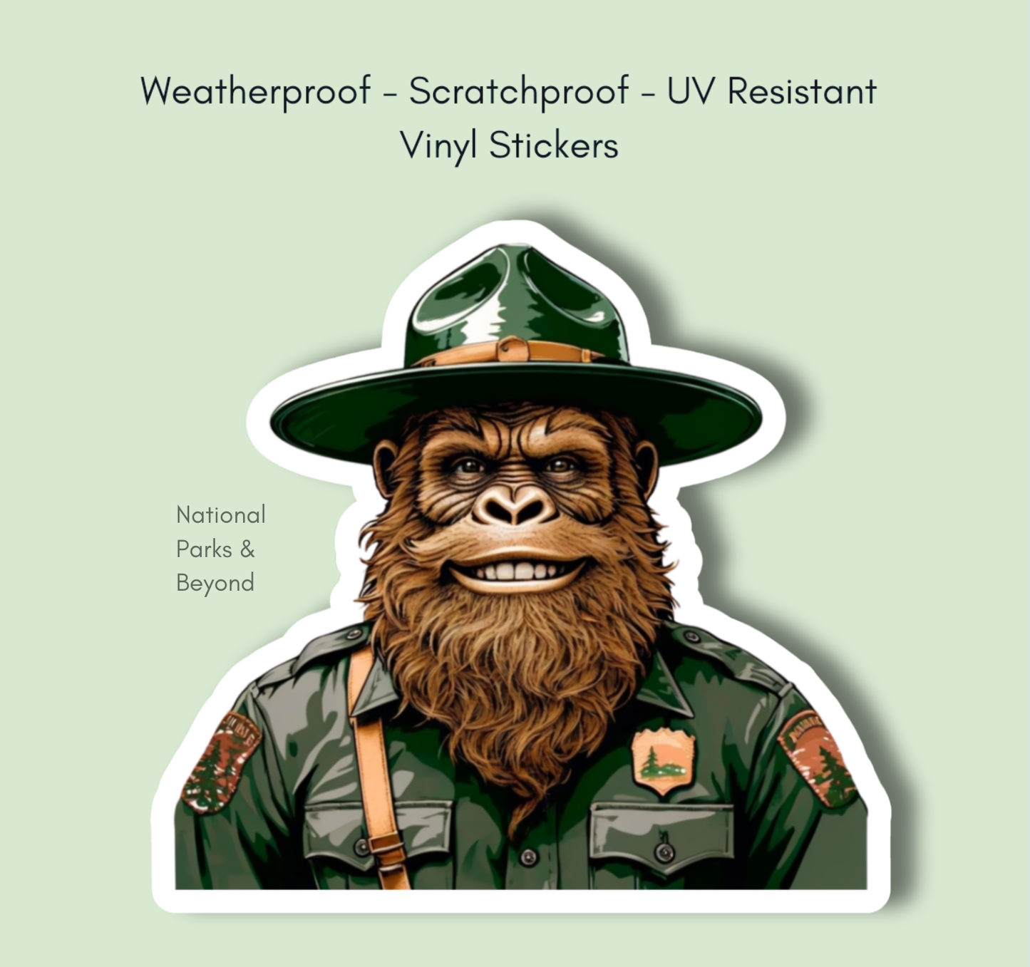 Happy Park Ranger Sasquatch or Bigfoot Vinyl 3" Sticker: No Hang Tag Added / Small 2" Sticker