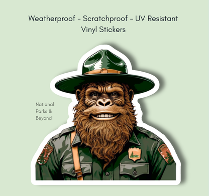 Happy Park Ranger Sasquatch or Bigfoot Vinyl 3" Sticker: No Hang Tag Added / Small 2" Sticker