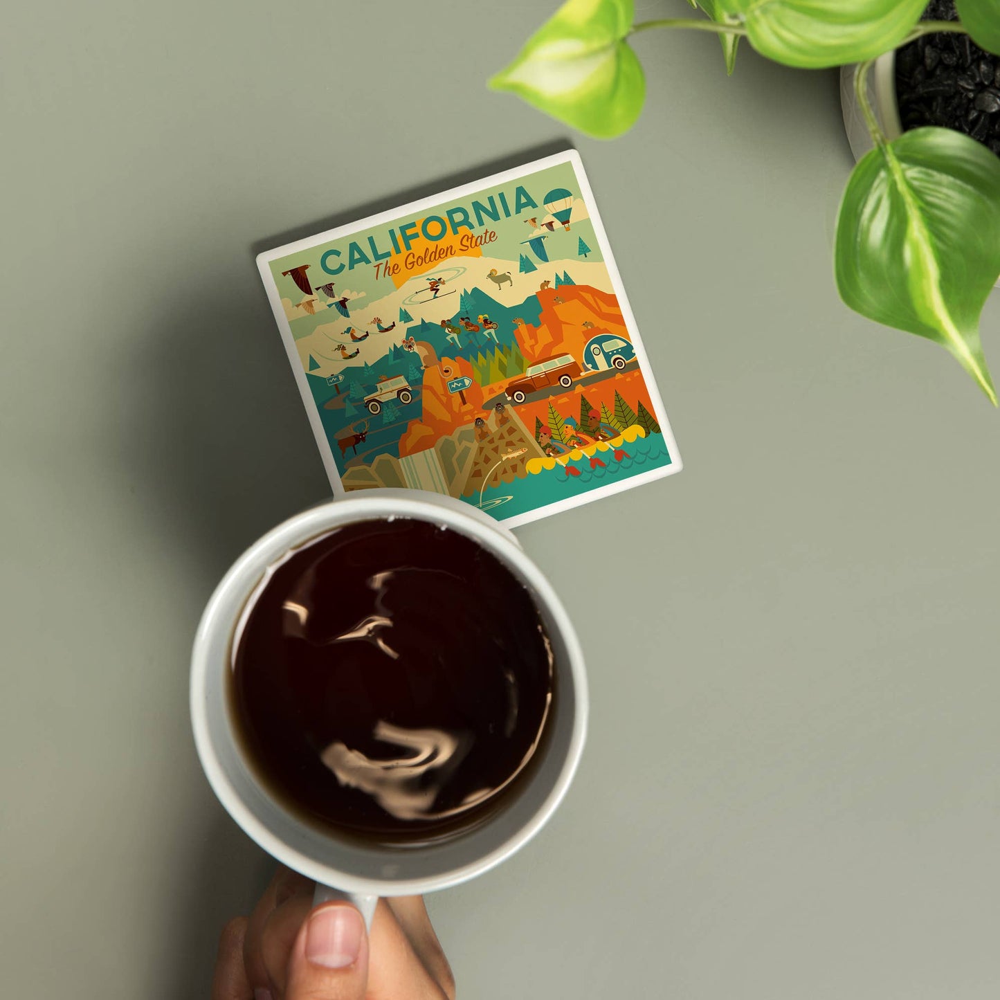 CERAMIC COASTER California The Golden State Geometric