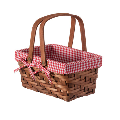 Small Rectangular Picnic Basket Lined with Gingham Lining