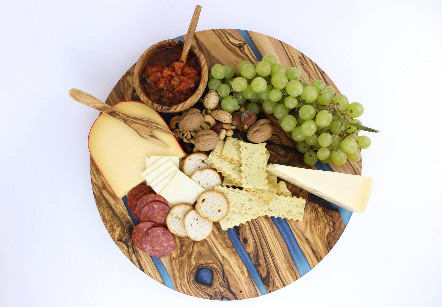 Olive Wood Resin Lazy Susan: Small / Blue