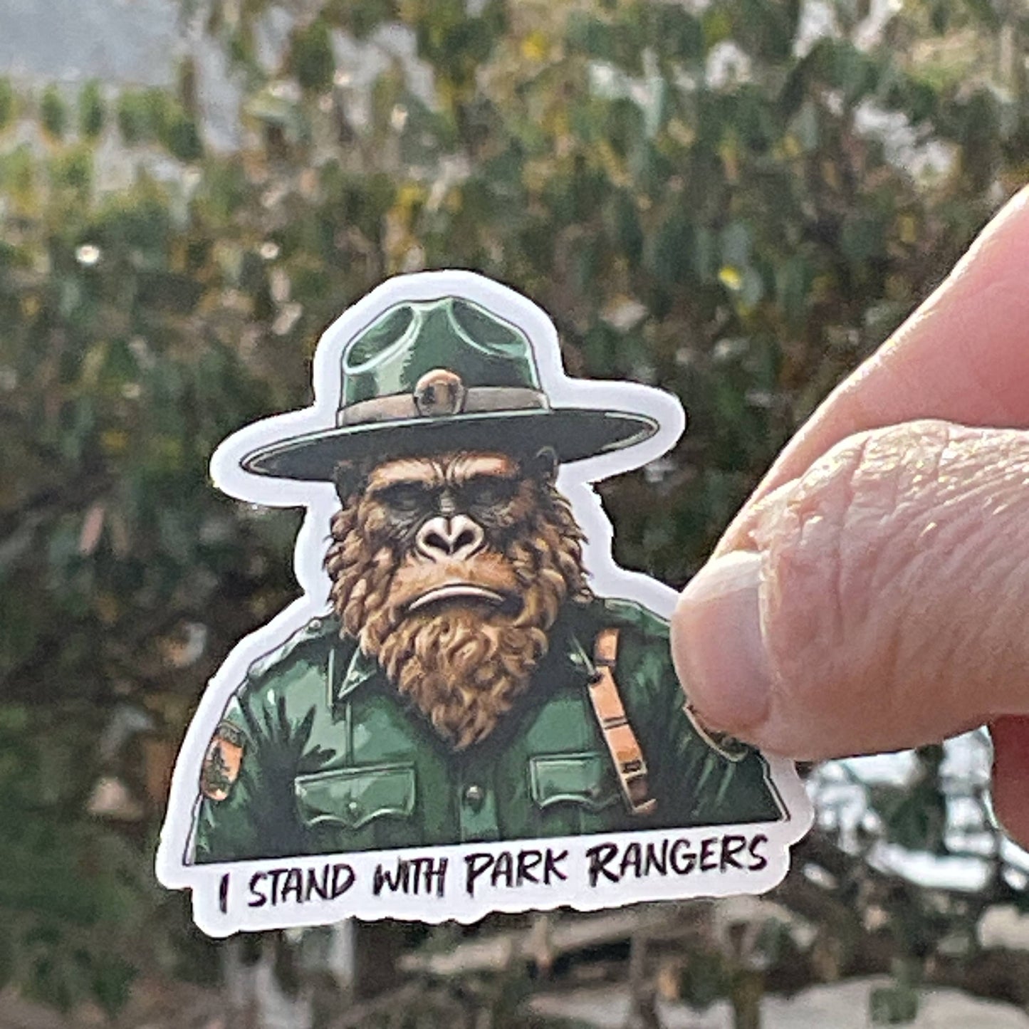 Sad Sasquatch, I Stand with Park Rangers, Vinyl 3" Sticker: No Hang Tag Added / Small 2" Sticker