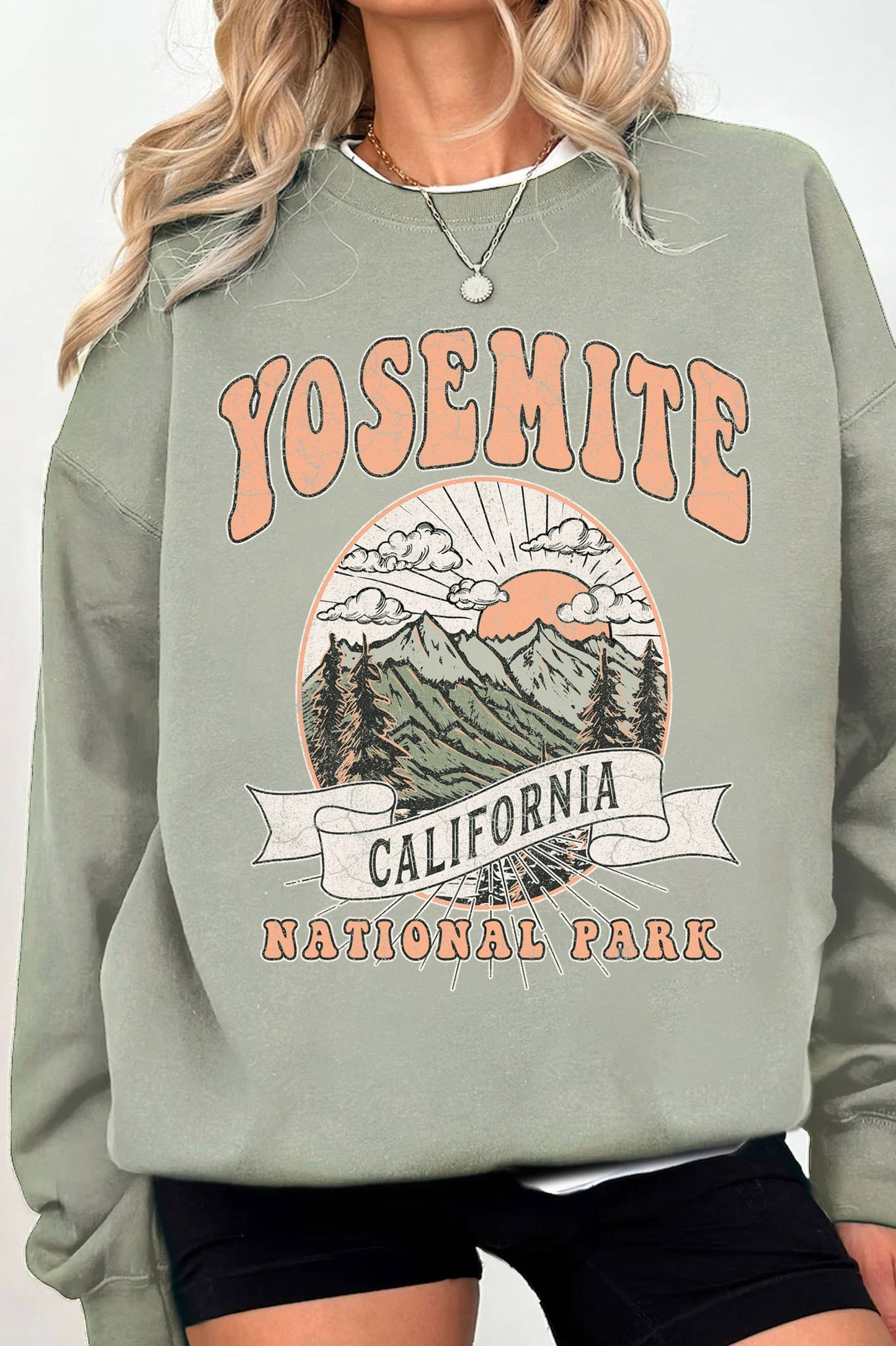 YOSEMITE NATIONAL PARK GRAPHIC BRUSHED SWEATSHIRTS: SAGE GREEN