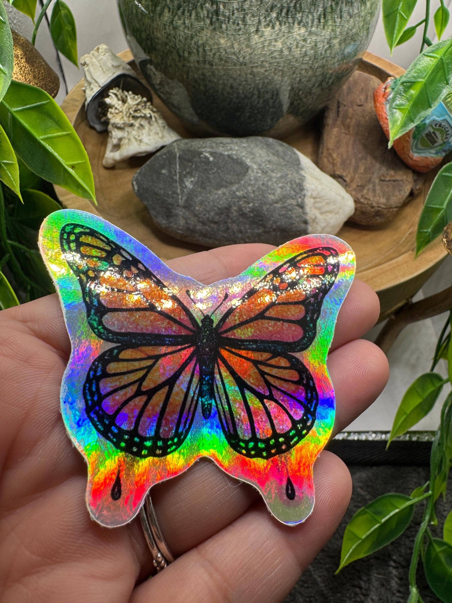 Holographic Butterfly Sticker: California Poppy Vinyl Decal