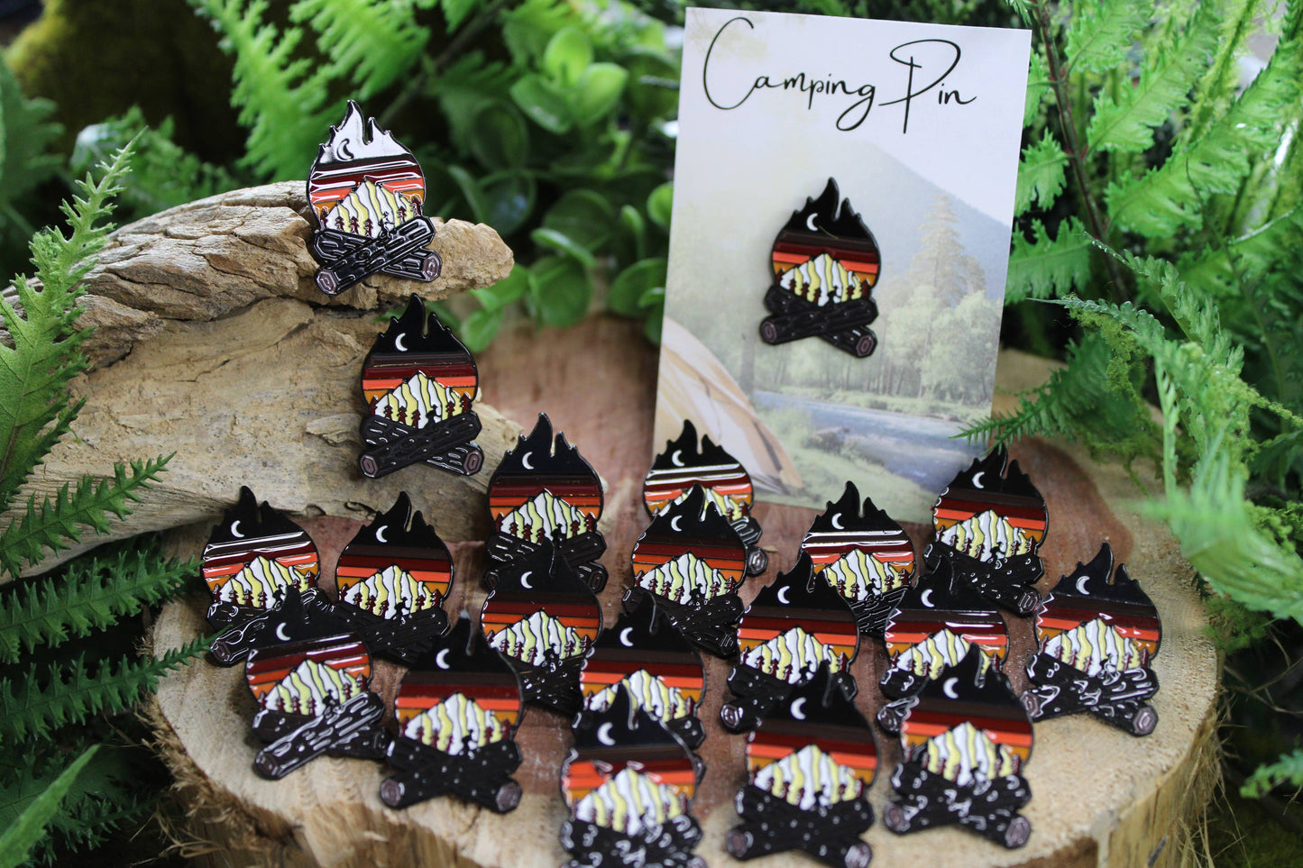 Hiking in the Mountains Campfire - Metal & Enamel Pin