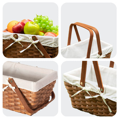 Double Handle Woodchip Basket with Liner: White / Medium
