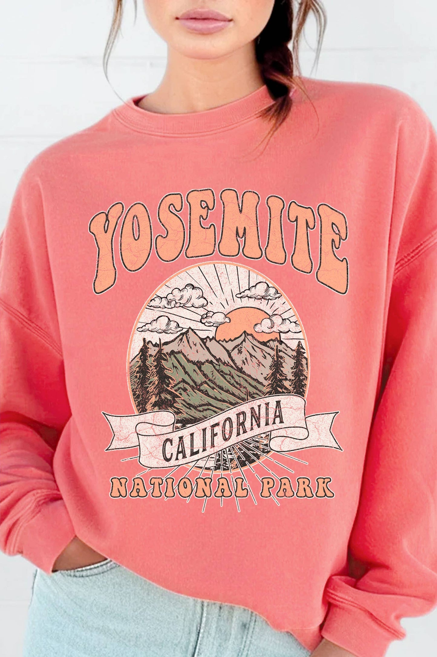 YOSEMITE NATIONAL PARK GRAPHIC BRUSHED SWEATSHIRTS: SAGE GREEN