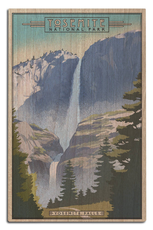 PREMIUM WOOD SIGN Yosemite National Park Falls Litho: 12x18 Premium Wood Wall Sign