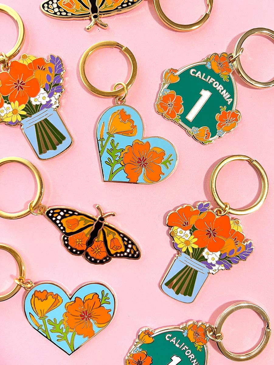 Monarch Butterfly California Poppy Keychain