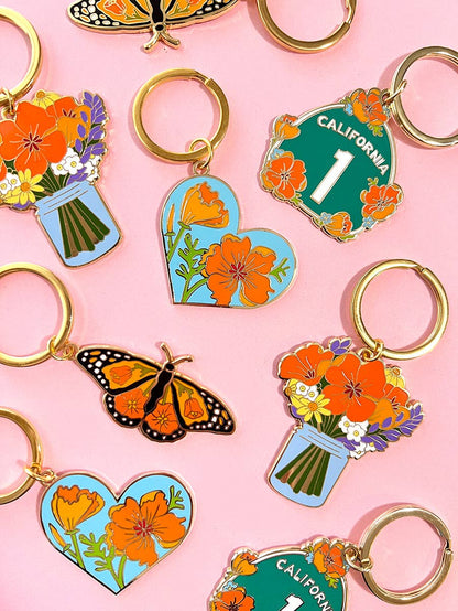 Monarch Butterfly California Poppy Keychain