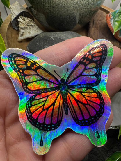 Holographic Butterfly Sticker: California Poppy Vinyl Decal