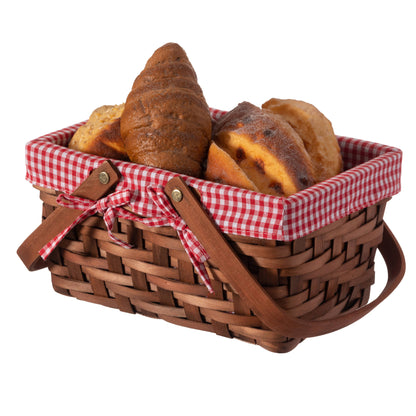 Small Rectangular Picnic Basket Lined with Gingham Lining