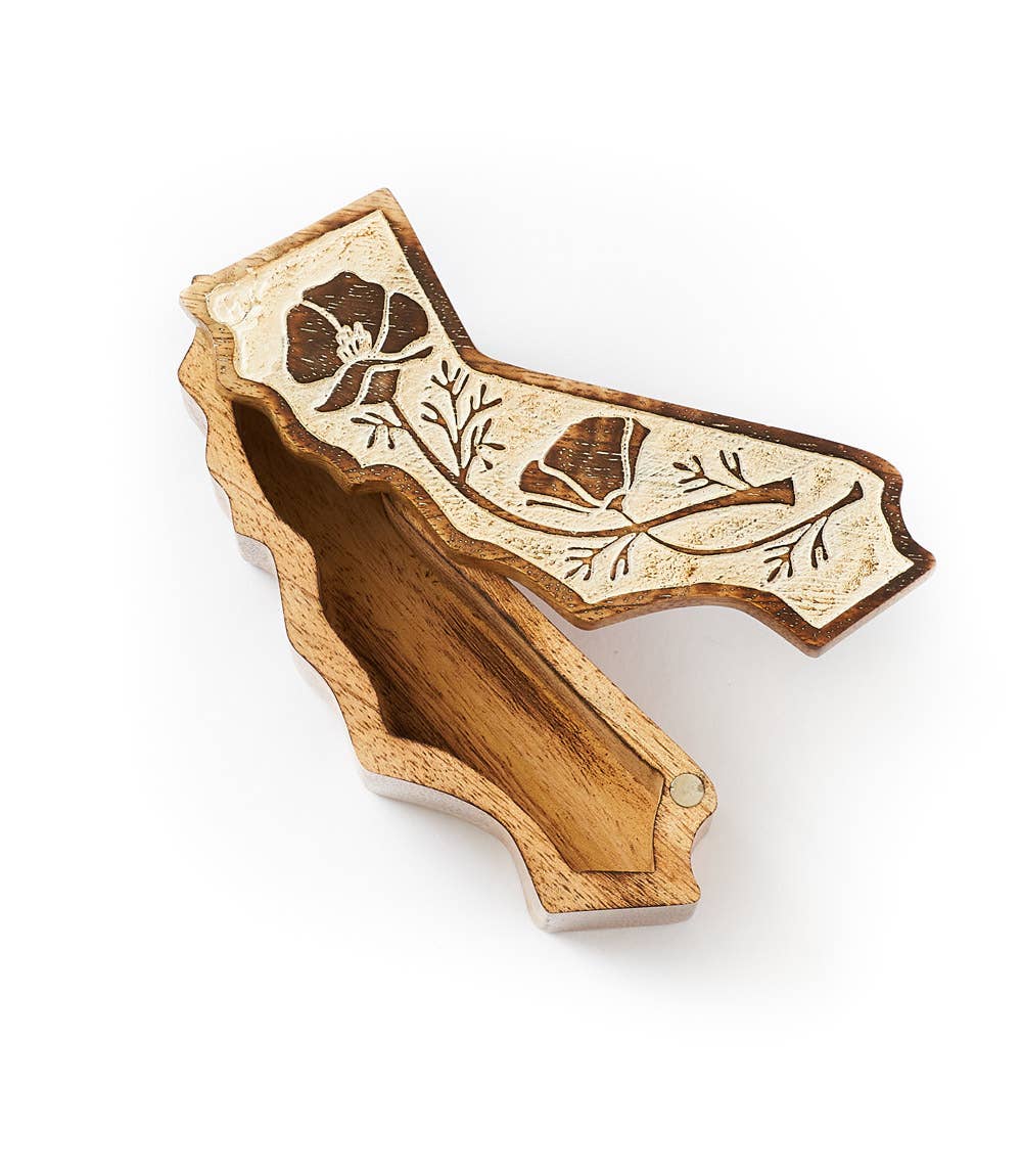 California Poppy Keepsake Box - Hand Carved State Flower
