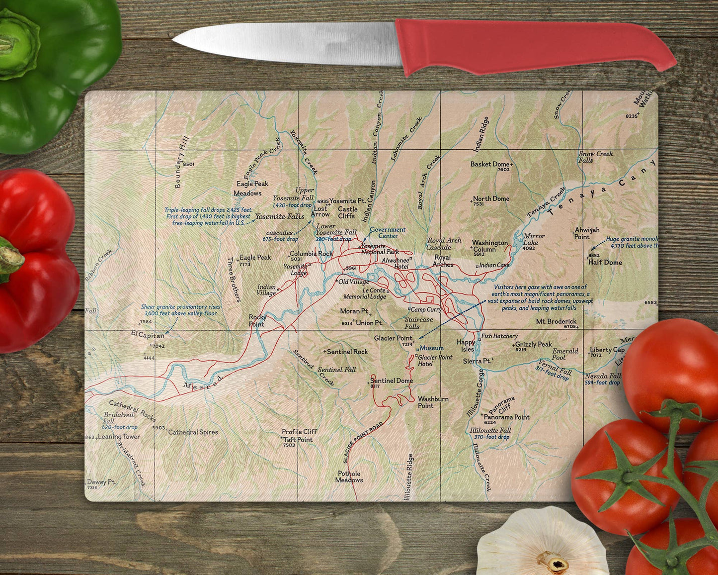Yosemite Valley Map Cutting Board Charcuterie Cheese Board: Small