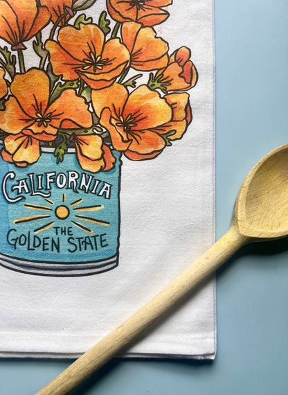 California Poppies Flour Sack Tea Towel