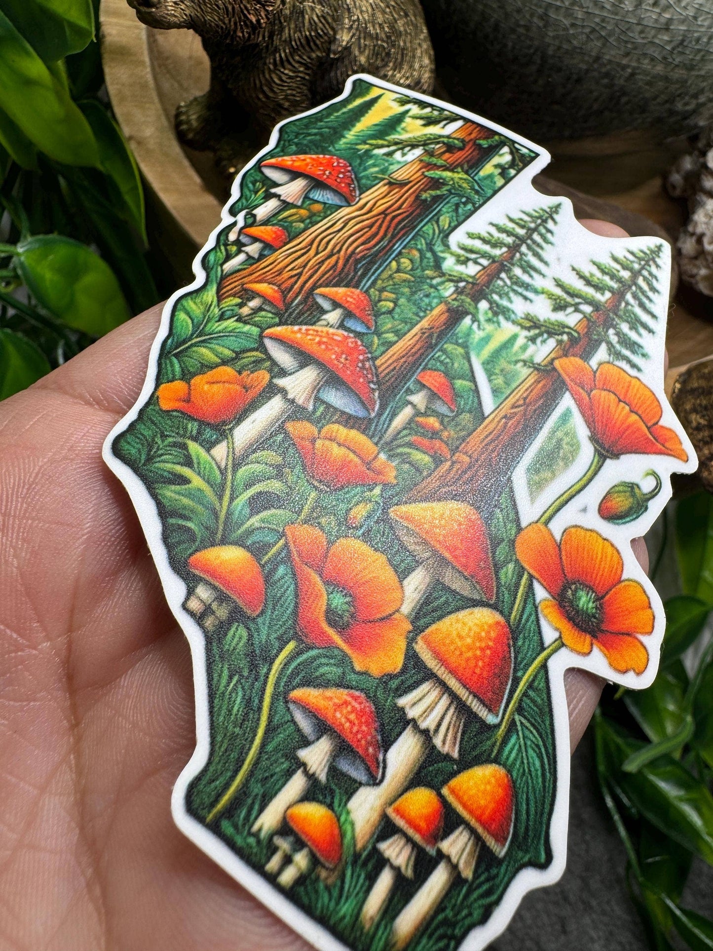 California Poppy & Mushroom Waterproof Vinyl Decal