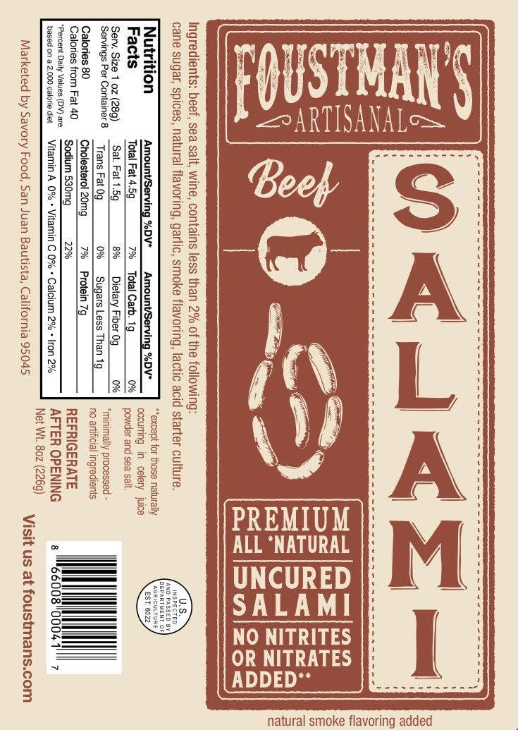 SPICY BEEF SALAMI | FOUSTMAN'S ALL-NATURAL UNCURED SALAMI