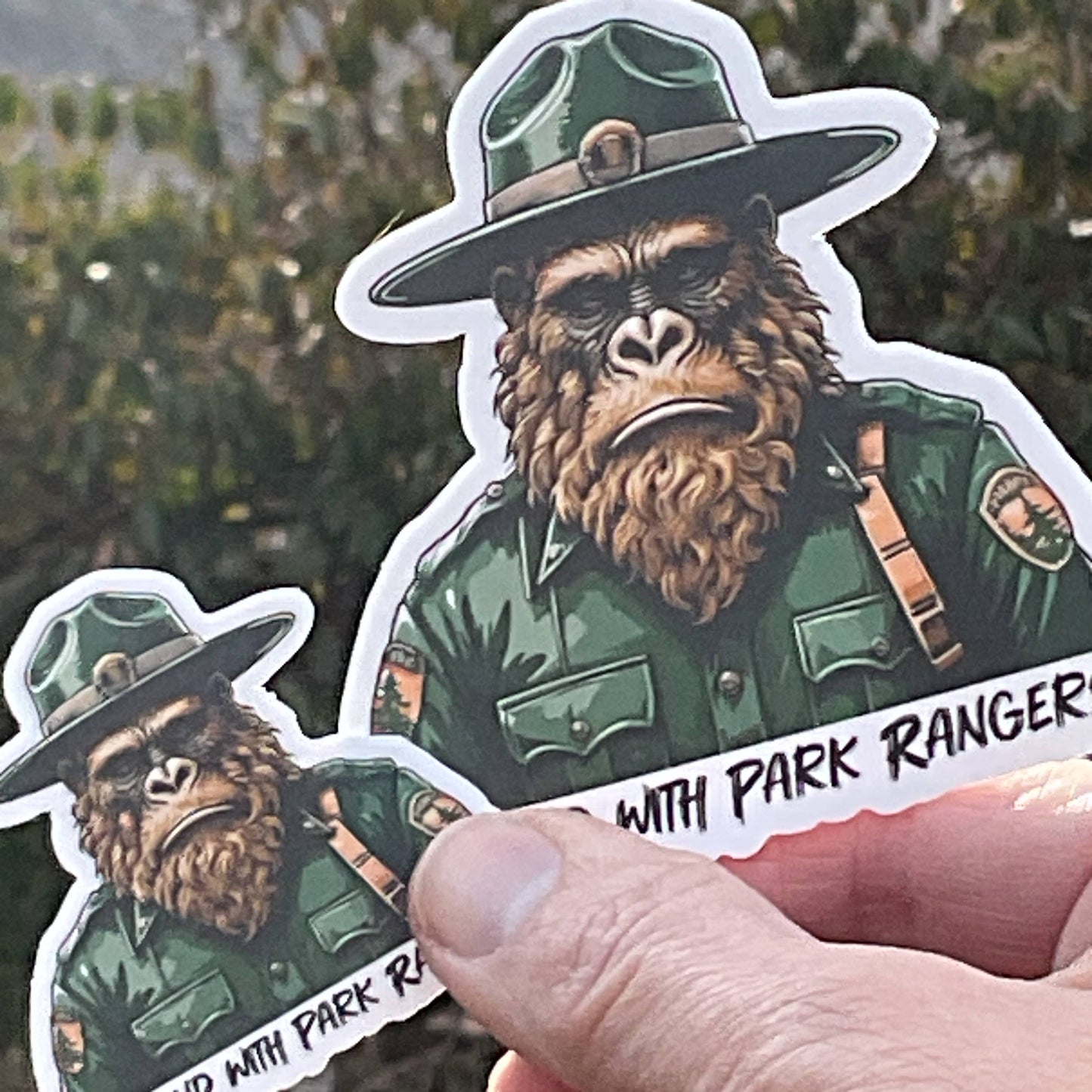 Sad Sasquatch, I Stand with Park Rangers, Vinyl 3" Sticker: No Hang Tag Added / Small 2" Sticker