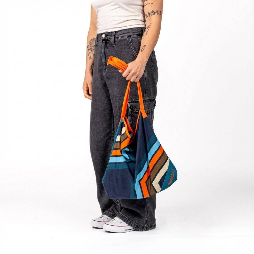Tech Towel Tote - Midnight Retro Stripes: Double