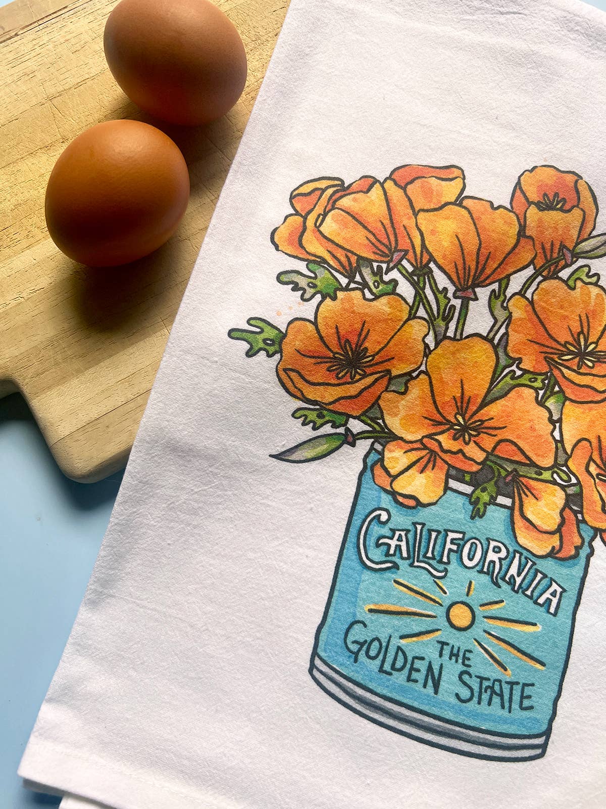 California Poppies Flour Sack Tea Towel