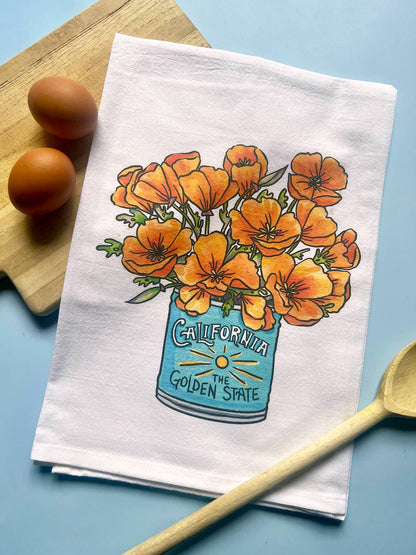California Poppies Flour Sack Tea Towel