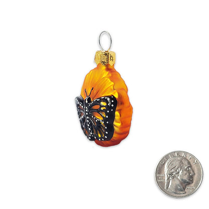 Mini Poppy and Monarch Glass Ornament