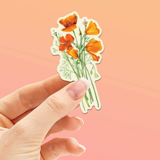 Mini California Poppy Sticker - Cute Nature Decal for Spring