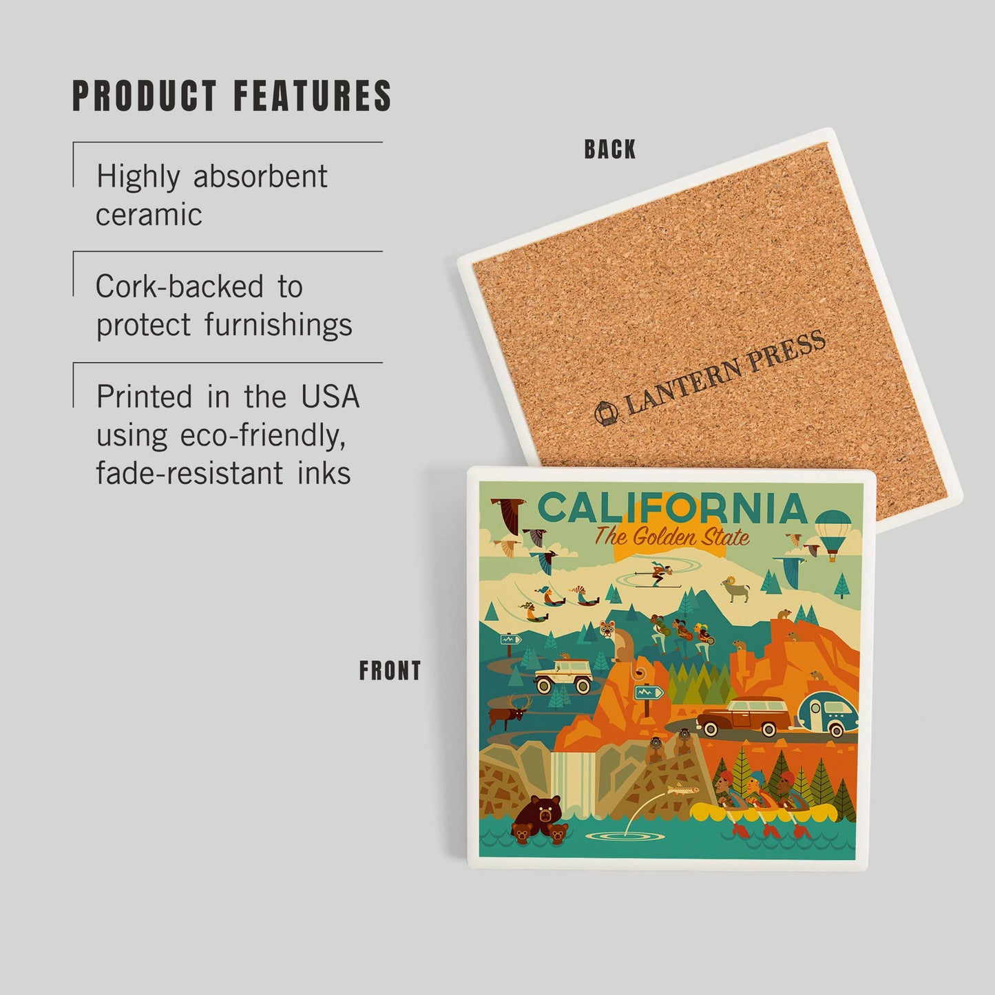CERAMIC COASTER California The Golden State Geometric