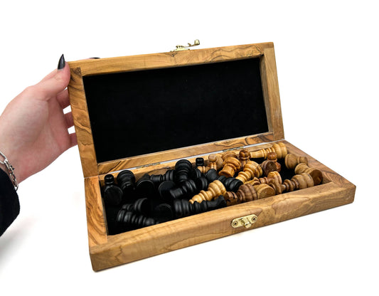 Olive Wood and Resin Folding Chess Set: Black