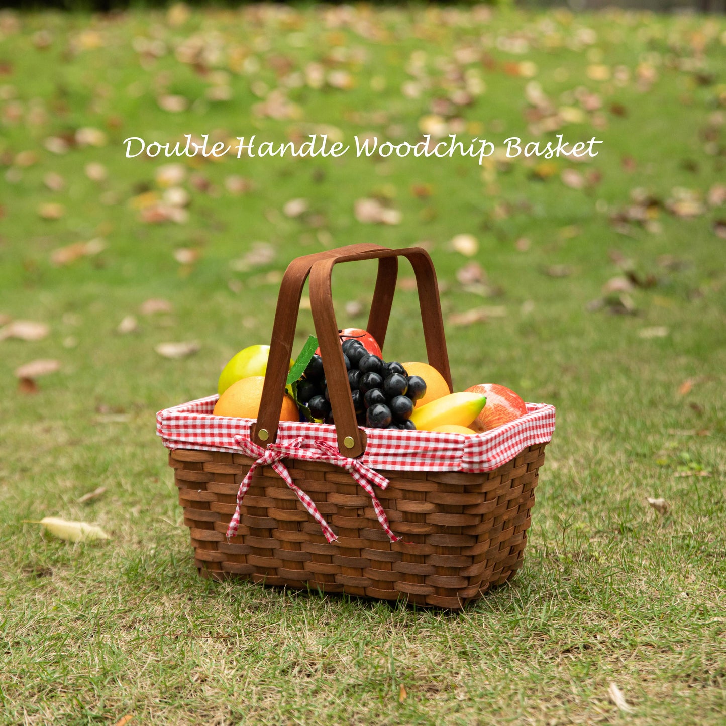 Double Handle Woodchip Basket with Liner: White / Medium